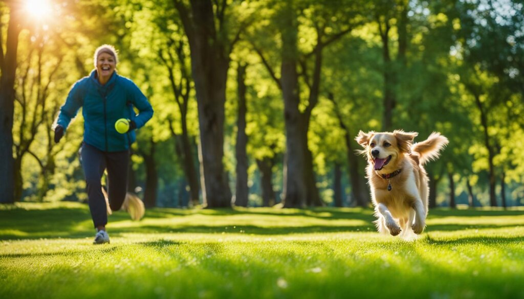 Frau rennt mit einem Hund im Park